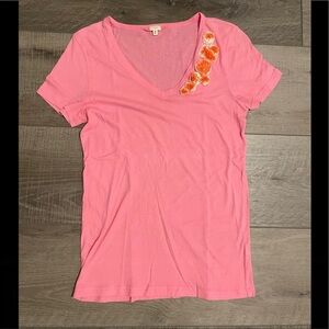 J. Crew Factory Twisted Petals V-neck Tee in Pink size Medium